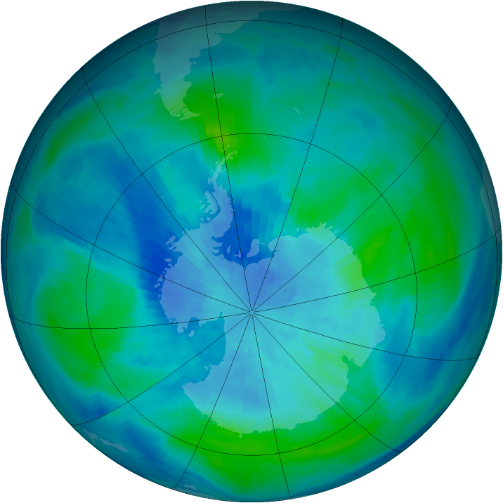 Antarctic ozone map for 21 March 1999